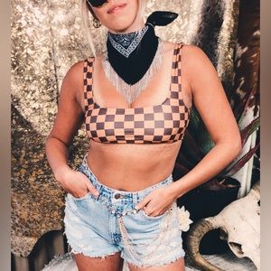(NEW) PACSUN motel farida mocha checker bikini top size medium